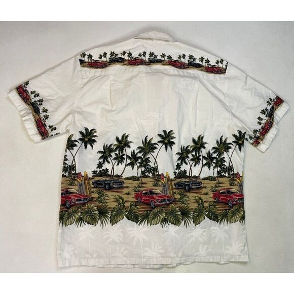 VINTAGE Ky's Car Palm Tree Print Hawaiian Shirt Men XL Short Sleeve - Picture 3 of 5